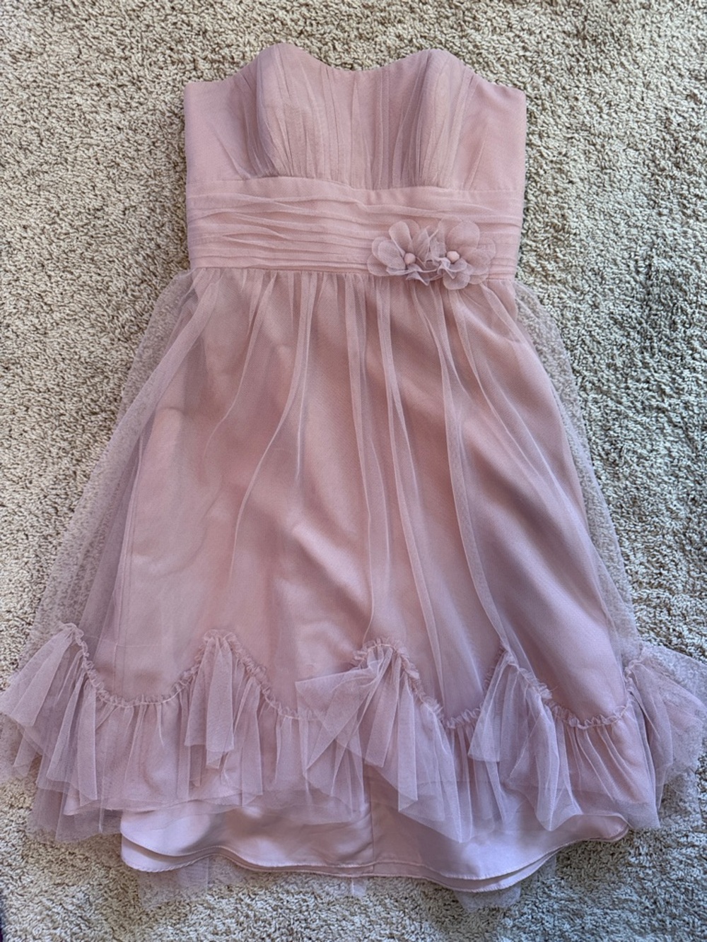 Alfred Angelo Dusty Pink Strapless Tulle High-Low Dress with Floral Waist